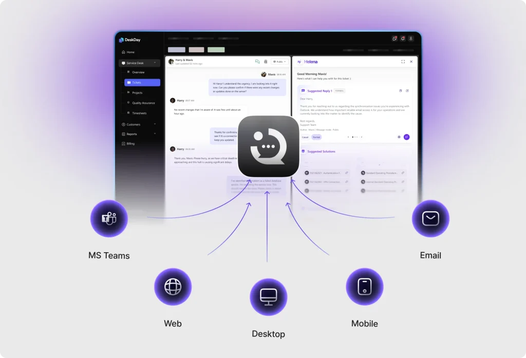 Introducing IT-Connect , a multi-channel service desk experience designed for your end-user. Through the IT-Connect desktop, mobile, web, and MS Teams app, users can raise support tickets and chat with your tech in real time.