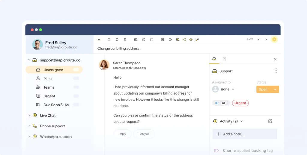 Screen of Hiver Helpdesk Software