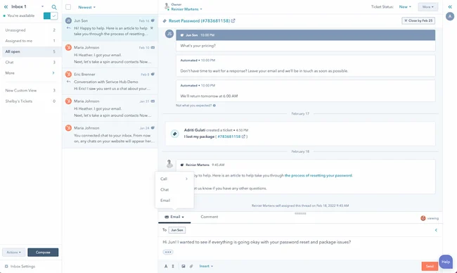 Screen of HubSpot Help Desk Software