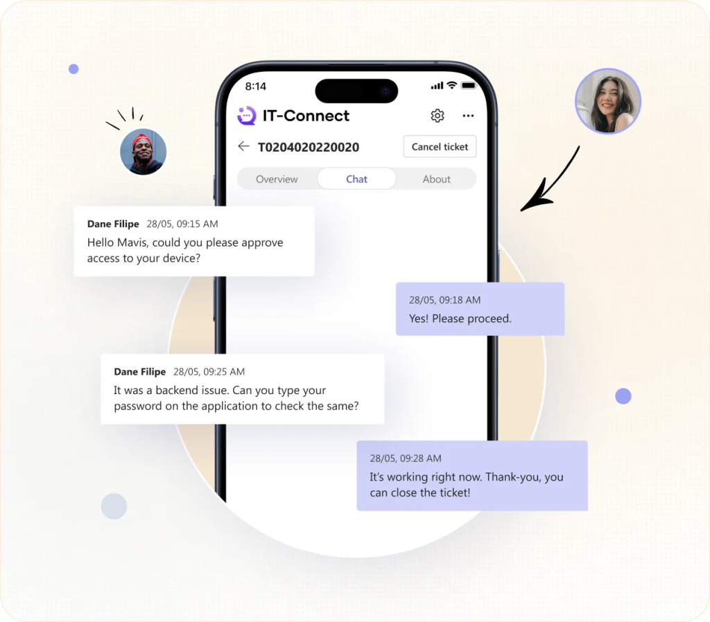 Users can chat directly with techs inside MS Teams