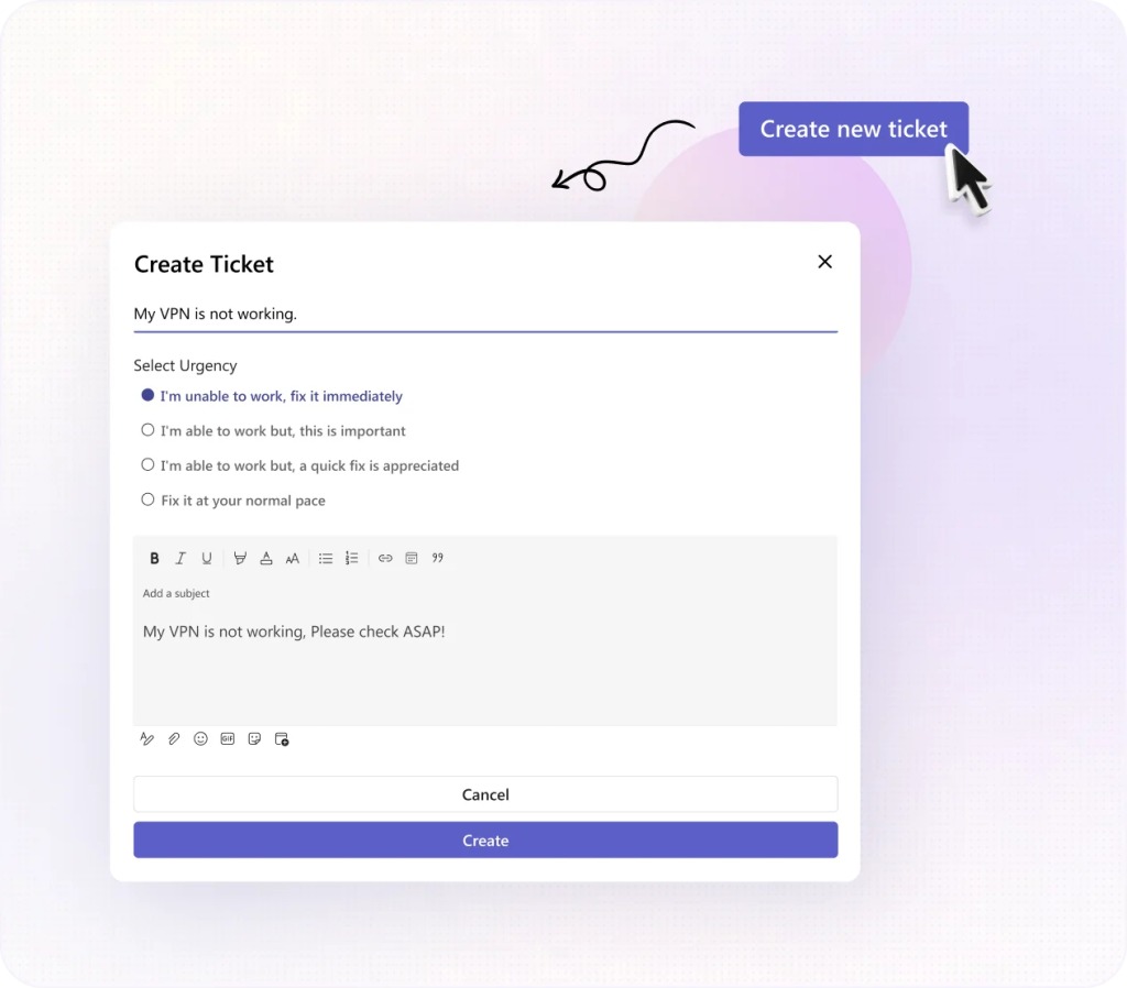 Create Tickets in MS Teams